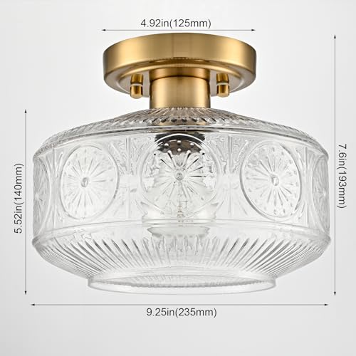 Image of DAYCENT Gold Semi Flush Mount Light 9-Inch Clear Glass Light Fixtures