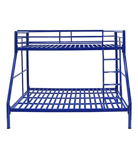 Image of Parsons Queen + Single Twin Over Twin Metal Bunk Beds for Kids | Bunker Bed for Adults | Double Decker Bed for Kids Room Furniture | Frame Only, Mattress not Included(Design 6 (Blue)