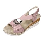 ERTUPE Platform Wedge Sandals for Women Buckle Ankle Strap Leather Sandals Open Toe 2026 Casual Comfy Lightweight Beach Mid Heels Shoes Pink