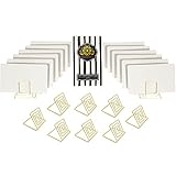 CB Accessories Set of 20 Wire Place Card Holder Stands with White Cards for Weddings, Dinner Parties, Table Top Numbers, Food Signs (Gold)