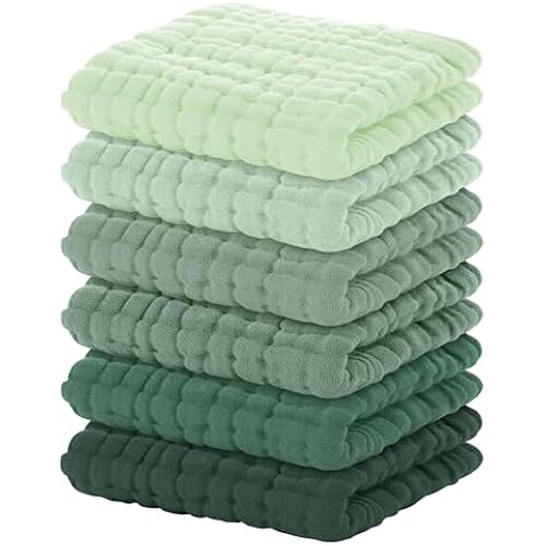 Yoofoss Muslin Baby Washcloths 100% Organic Cotton Face Towels 6 Pack Wash Cloths for Baby 12x12in Soft and Absorbent Baby Wipes (Gradient Green)