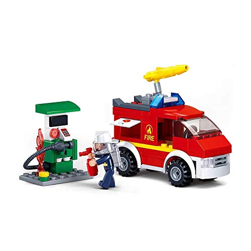 Blocos de Montar Caminhão de Bombeiro com Posto Gás 136 Peças Indicados para +6 Anos Material Plásti