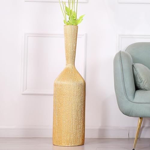 Image of Leewadee Decorative Tall Floor Vase for Living Room Decor, 34 inches, Gold, Resin