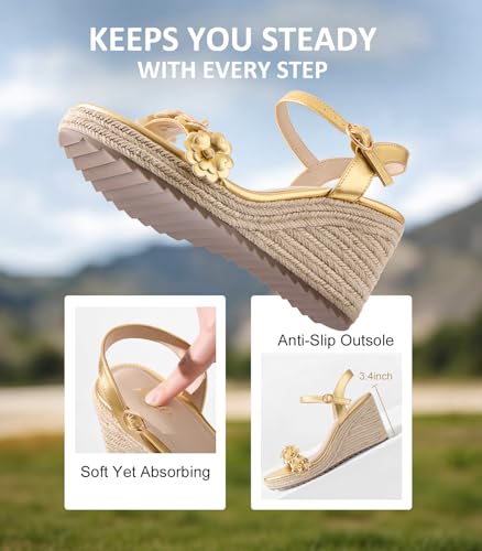 Image of Ankis Platform Wedge Sandals for Women, Black Brown White Nude Espadrille Womens Wedge Sandals Comfortable Open Toe Ankle Strap High Heel Wedges for Women Dressy Summer -3.4Inch