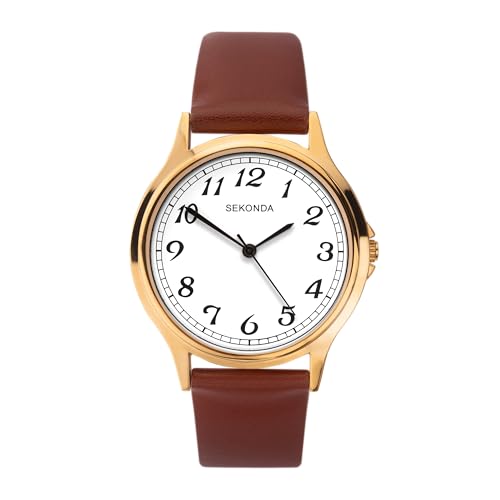 Sekonda Mens Brown Leather White Dial Strap Watch 1684