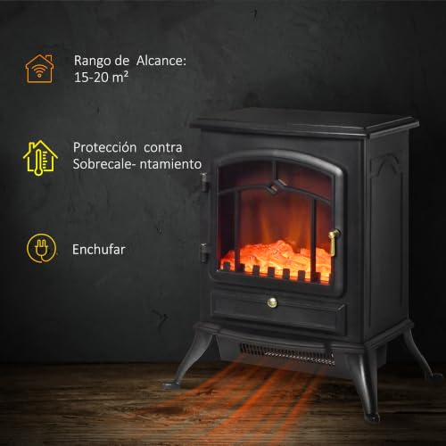 Miniatura 5 de Homcom Chimenea Eléctrica Con Efecto Leña - Color Negro - Vidrio Templado 3mm Y Chapa De Hierro - 41,5x28x54,8 Cm
