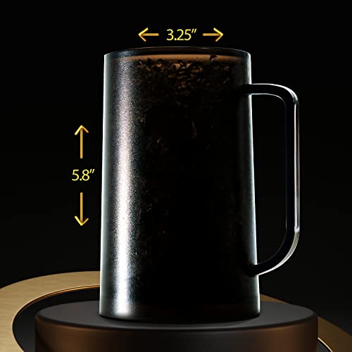 Granatan Black Beer Mug Frozen Cup With Gel Freezer 12 Oz, Double Walled Beer Mug For Freezer, Plastic Beer Mug With Handle #TOP1