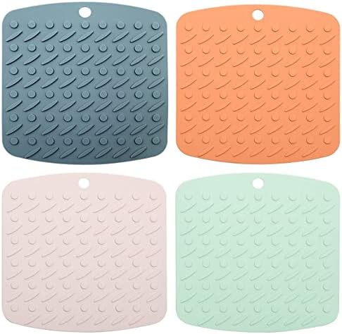 Silicone Pot Holder 4 Pack Silicone Trivet Mat - Non Slip Heat Resistant Trivet Hot Pads for Kitchen Silicone Pot Holder for Kitchens Jar Opener, Spoon Holder, Oven Mitts, Placemats, Pot Holders