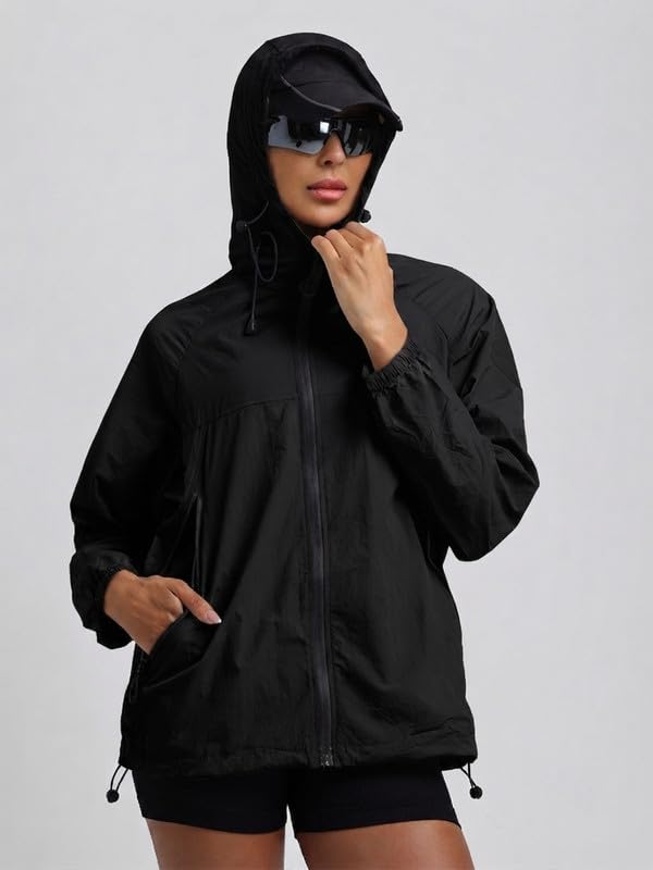 Image of CHKOKKO Windcheater For Women With Hood | With Advanced Upf 50+ UV Windproof Windbreaker Sunscreen | Lightweight Water-repellent Sports Outdoor Travel & Everyday Wear Windshield