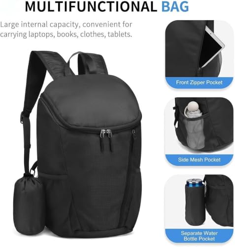 Mochila de senderismo impermeable y ligera negra miniatura 6