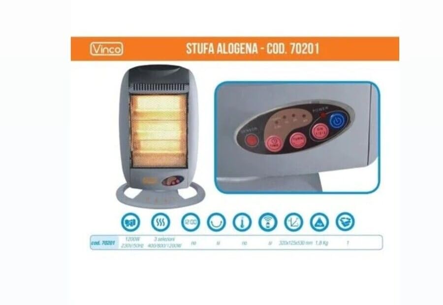 STUFA ELETTRICA ALOGENA OSCILLANTE 400-800-1200W VINCO - 70201
