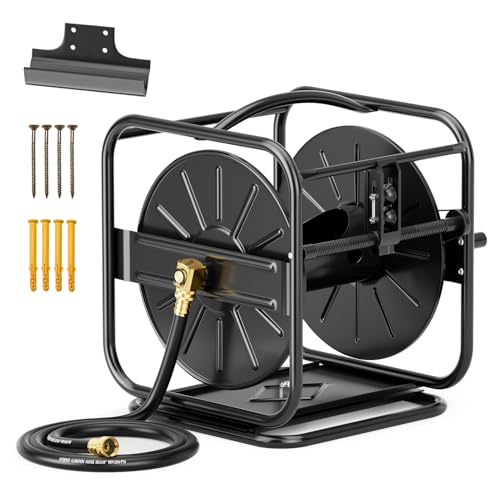 SPECILITE Garden Hose Reels Holds 100 to 200 FT Hoses Upgraded Guide System 360 Swivel Base Includes 5/8 x 6ft Leader Hose for Outside Yard Wall Mount/Floor Water Pipe Spool