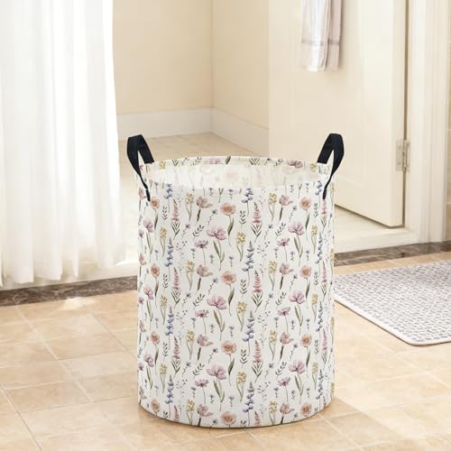 Image of ESSME Laundry Basket,Flower Hamper Collapsible Canvas Waterproof Storage Bin for Girls, Cute Hamper,Gift Baskets.(Flower)