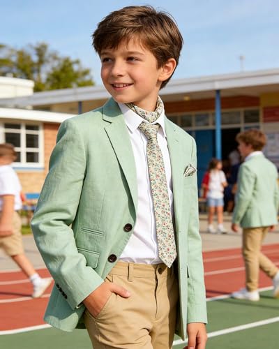 Image of Bofan Linen Boys Blazer Formal Suit Jackets for Boy Outwear Jacket & Coats for Kids Boys' Fashion Summer Wedding Outfit
