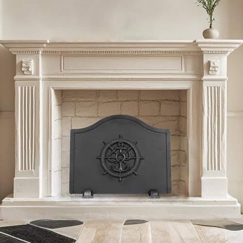 1More Firebacks for Fireplace - Iron Fire Place Back Plates with Feet, 20in Fireplace Heat Reflect, Fireplace Wall Protection.Fireback Decorative Wheel Design