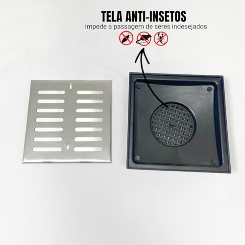 Ralo Externo 20X20 Inox Abre e Fecha com Coletor Plástico Saída 4 polegadas e Tela