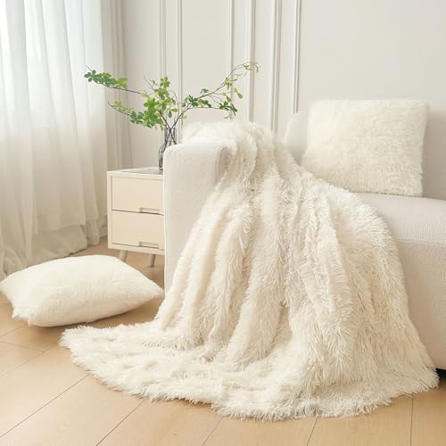 XeGe 3 Pieces Soft Fluffy Throw Blanket Set, Ivory Shaggy Faux Fur Blanket, Cute Fuzzy Plush Blanket 50x60 with 18x18 Furry Throw Pillow Covers for Bed Sofa Couch Home Decoration, Beige XeGe 3 Pieces Soft Fluffy Throw Blanket Set, Ivory Shaggy Faux Fur Blanket, Cute Fuzzy Plush Blanket 50x60 with 18x18 Furry Throw Pillow Covers for Bed Sofa Couch Home Decoration, Beige
