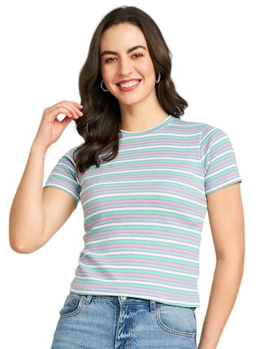 Image of Modeve Women Striped Half Sleeves Top for Summer
