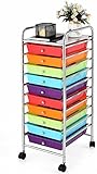 Giantex Plastic Boxes 10 Drawer Rolling Organizer Cart Utility Storage Tools Scrapbook Paper Multi-Use (Multicolor)