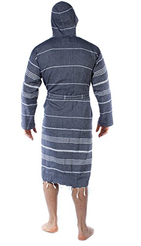 Cacala 100% Turkish Cotton Kimono Design Pestemal Unisex Bathrobe, Luxurious Soft Hooded Bathrobes For Men Women, Quick Dry Extra Absorbent Luxury Plush Long Robe Black Large #TOP1