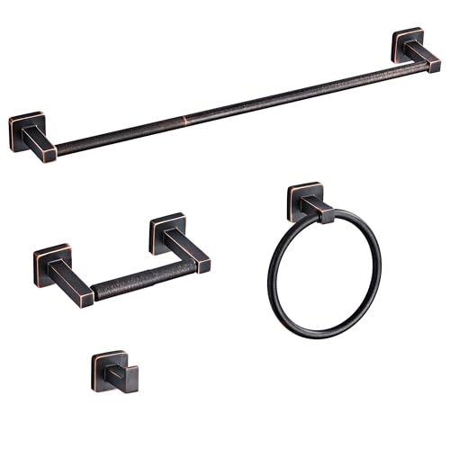 Bathroom Hardware Set 4 Pieces,Oil Rubbed Bronze Bathroom Accessories Set Stainless Steel Wall Mounted, Hand Towel Bar, Towel Ring, Robe Towel Hooks,Toilet Paper Holder,Towel Bar Set, 23.6 Inch