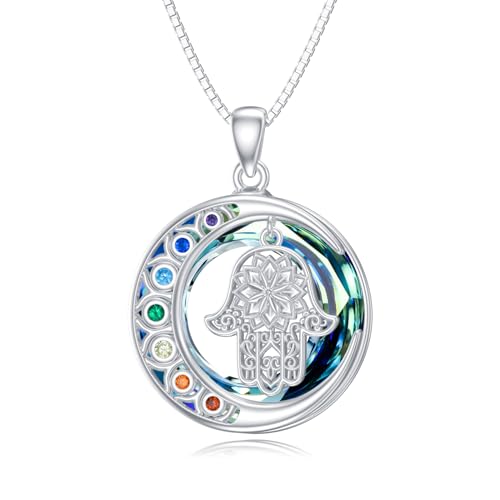 Enjoylifecreative Collar De Cristal De Mano De Hamsa De Chakra, Cadena Con Colgante De Mano De Fátima De Plata De Ley 925, Joyería De Mano De Fátima De 7 Chakras, Regalos Para Mujeres Y Niñas Enjoylifecreative Collar De Cristal De Mano De Hamsa De Chakra, Cadena Con Colgante De Mano De Fátima De Plata De Ley 925, Joyería De Mano De Fátima De 7 Chakras, Regalos Para Mujeres Y Niñas