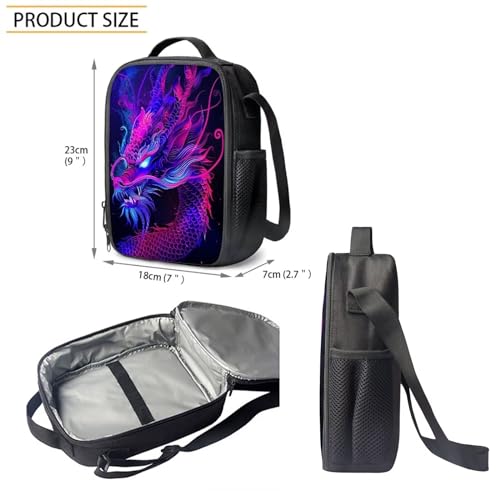 Bulopur Children's Purple Dragon Book Bag Set for School, Laptop Bookbag Knapsack Backpack Lunch Tote Bag Pencil Case for Toddler Girls Boys3