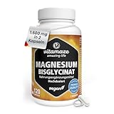 Magnesium Bisglycinat Kapseln hochdosiert, 1500 mg in nur 2 Kapseln davon 300 mg elementares Magnesium pro Tagesdosis, 120 vegane Kapseln für 2 Monate, ohne Zusatzstoffe, Made in Germany