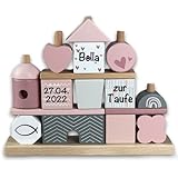 Taufgeschenk Spielzeug Steckspiel Haus Rosa - Erinnerung an die Taufe - Taufdatum, Name bedruckt personalisiert für Kind und Baby - Geschenkidee von Paten