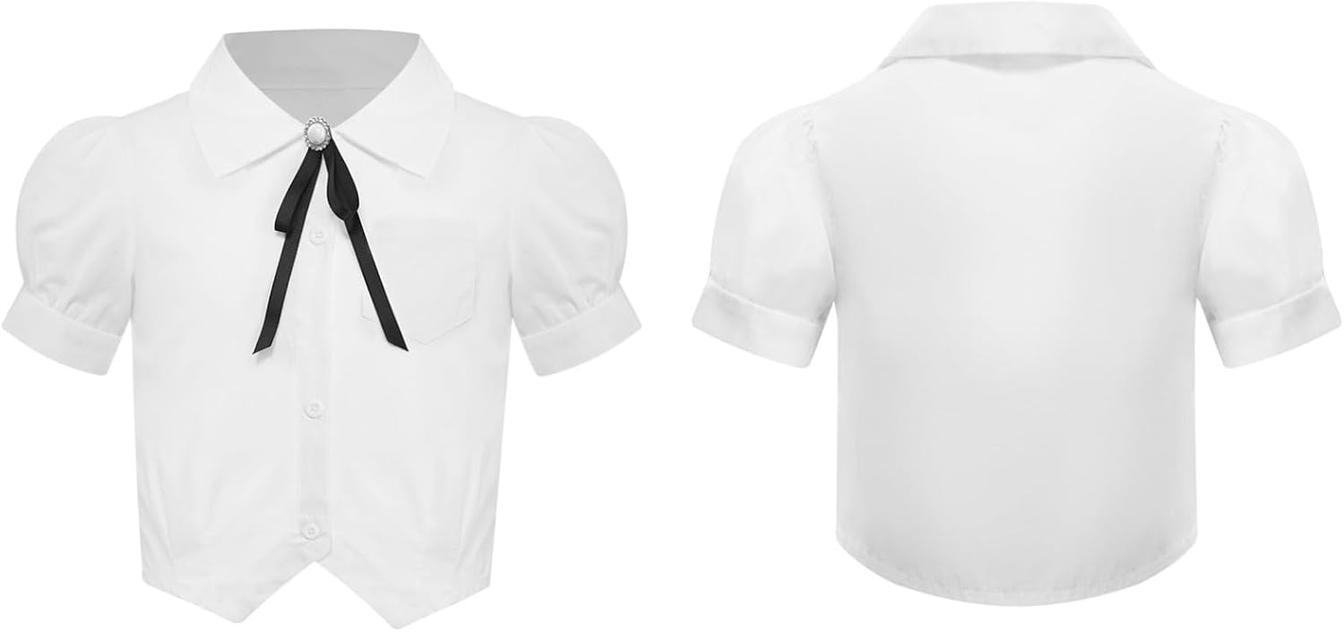 YiZYiF Girls Button Down Short Sleeve Cotton Oxford Blouse School Uniform Shirt Loose Casual Tunic Tops