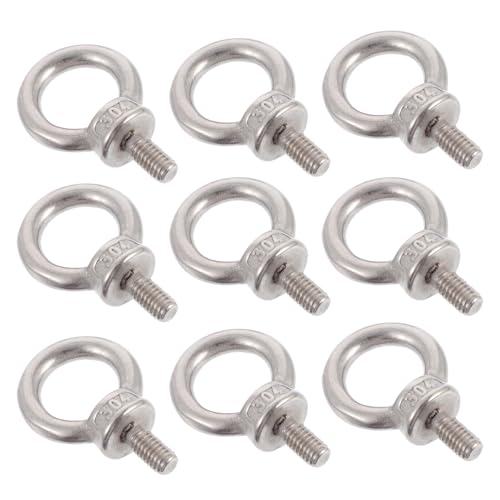 jojofuny 10pcs M6 304 Stainless Steel Eye Nut Ring Bolts Heavy Duty Threaded Lifting Eyelets Nut for Industrial Hoisting and Marine Rigging