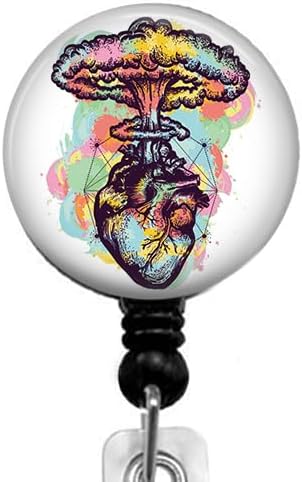 Exploding Heart Badge Reel,Retractable Name Card Badge Holder with Alligator Clip, Medical MD RN Nurse Badge ID,Office Employee Name Badge, Badge Holder