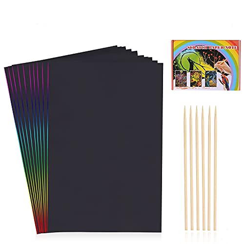 HellDoler Dessin Gratter pour Enfants,60 Feuilles à Gratter Papier Gratter Carte Gratter pour Écriture, Jeux, Dessins avec 4 Règles de Gabarit pour Gabarit...