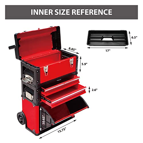 Big Red Trjf-C305Abd Torin Garage Workshop Organizer: Portable Steel And Plastic Stackable Rolling Upright Trolley Tool Box With 3 Drawers, 20.5" L X 12.6" W X 28.4" #TOP2
