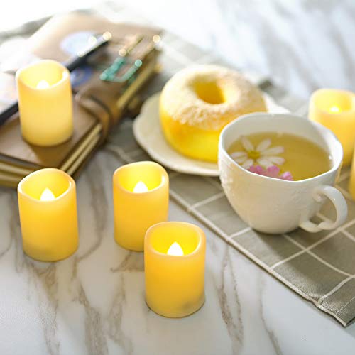 Image of CANDLE CHOICE Battery Operated Flameless Votive Candles with Timer Long Lasting Realistic Flickering Electric Tea Lights Set Halloween Christmas Wedding Decorations Centerpieces Batteries Incl. 6 PCS