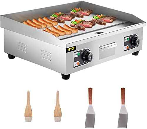 VEVOR Commercial Electric Griddle, 26" Teppanyaki Grill, 3200W Electric Flat Top Grill, Stainless Steel Electric Countertop Griddle w/Drip Hole, 50-300℃ Countertop Griddle for Pancake, Chicken