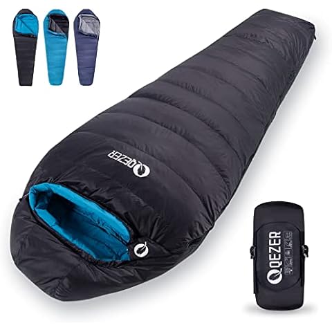 QEZER Ultralight Down Sleeping Bag 600+ Fill Power Compact Portable 4 Season Warm Cold Weather for Adults & Kids, Lightweight Mummy Sleeping Bag Perfect for Backpacking Camping Outdoor Activities Cover