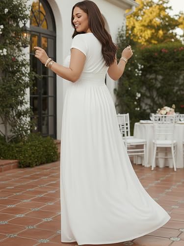 Image of KOH KOH Womens 2026 Sexy Cap Short Sleeve V-Neck Flowy Cocktail Gown