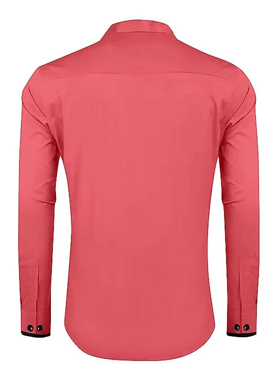 Image of Men's Regular Cotton Casual Slim Fit Shirt with Classic Collar, Long Sleeve, Solid Pattern, Breathable Fabric, and Unique Design for a Timelessly Modern