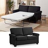 Meeyar Pull Out Sofa Bed with Mattress, 57' Convertible Sofa Bed Loveseat, Twin Sleeper Sofa Couch with Pocketed Coil Seating, Upholstered Fabric Sofa Bed for Small Spaces,Black