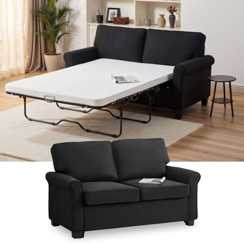 Meeyar Pull-Out Sofa Bed with Mattress, Black