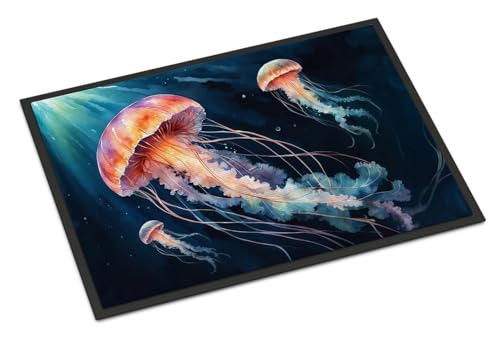Caroline's Treasures Deep-Sea Jellyfish Doormat Front Door Mat Indoor Outdoor Rugs for Entryway, Non Slip Washable Low Pile, 18H X 27W