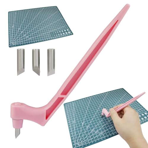 Moicstiy Craft Cutting Tools, Craft Cutting Knives with 3 different 360 Degree Rotating Blades and Cutting Mat, Stainless Steel Cutter Pen for Stencils Scrapbooks DIY Crafts (Pink)