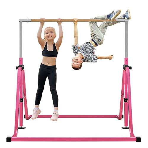 RAVS Gymnastics Bar for Kids, 8 Heights Adjustable Easy Folding Gymnastic Training Bar Kids Monkey Horizontal Bars - Max Load 300LBS