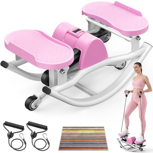 Rock Stepper for Exercise at Home, Lateral Motion Rocking Stepper Side to Side, Step Rocker with Resistance Bands and Non-Slip Mat, 250LBS Loading Capacity Mini Stepper Machine for Workout Fitness by STYNGT - Used condition - US$65.19