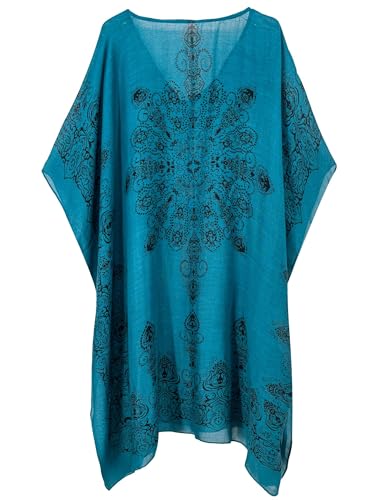 Breezy Lane Robe caftan de plage pour femme pour maillot de bain, cache-maillot de bain floral, tenue de villégiature, Bleu brume, Taille unique – vue 3