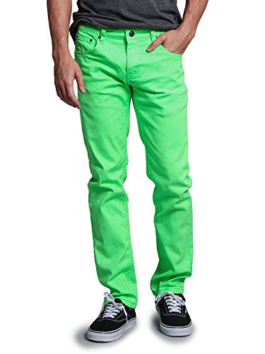 Victorious Men s Skinny Fit Color Stretch Jeans DL937 - Neon Green - 32 32