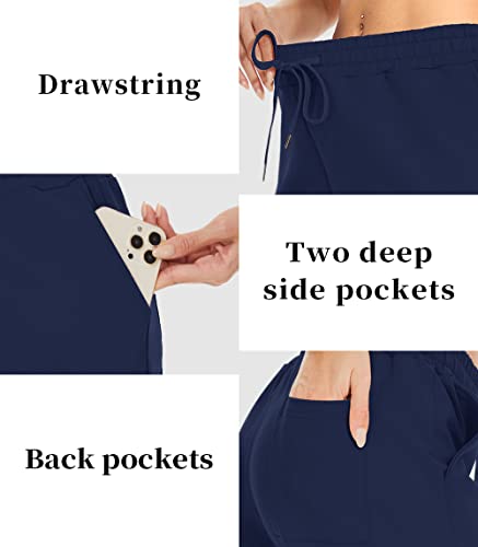 Tarse Women's Bermuda Shorts Summer Long Cotton Drawstring Loose Pocket Knee Length Shorts Yoga Casual Walking Exercise Shorts(Navy,M) #TOP3