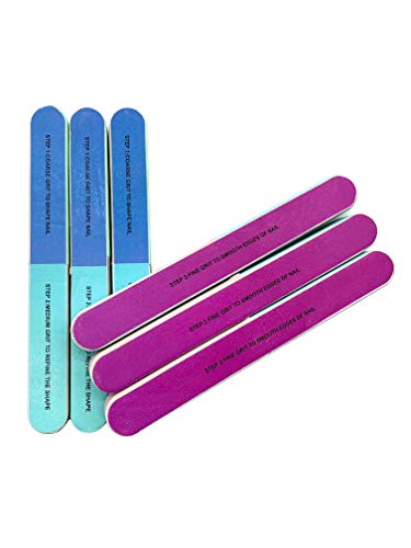 HeeYaa 7 Inch Nail File 6 Pack - Professional Care Manicure Tools - 7 Surfaces, 7 Steps - Purple, Blue