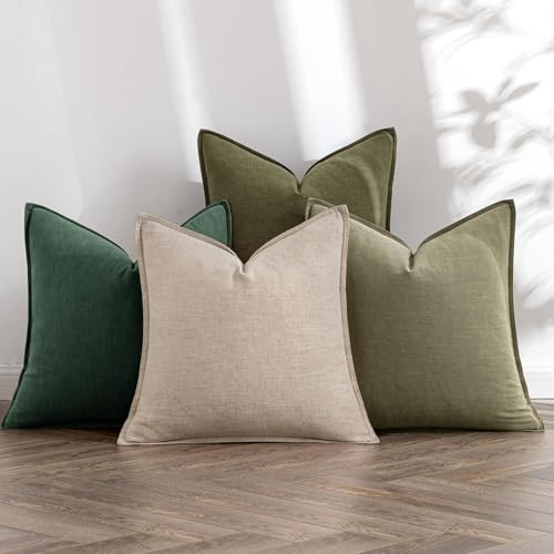 MIULEE Neutral Green Linen Pillow Covers Pack of 4 Decorative Nau...